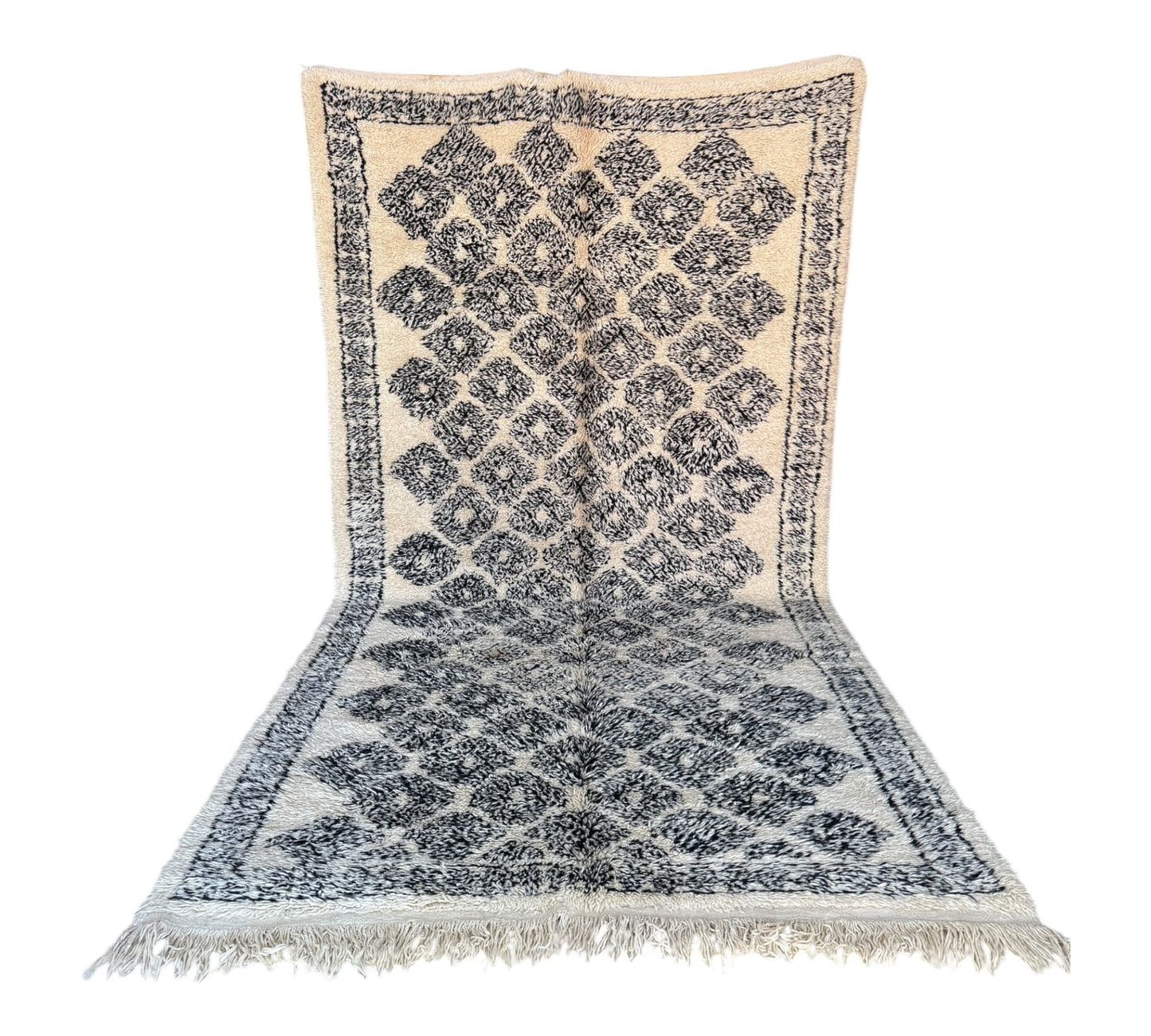 Flowers black and white vintage beni ourain moroccan rug standing