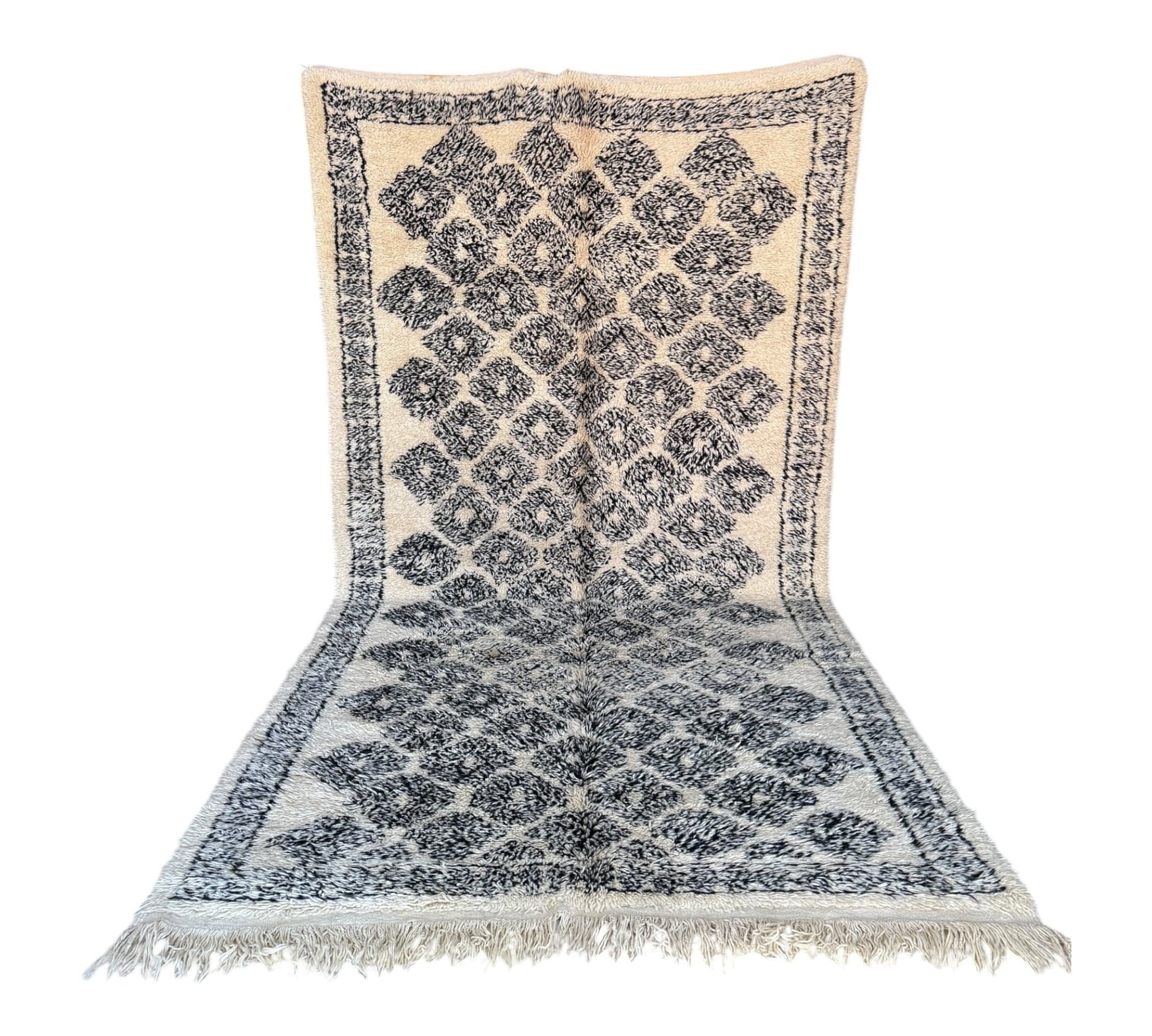 Flowers black and white vintage beni ourain moroccan rug standing