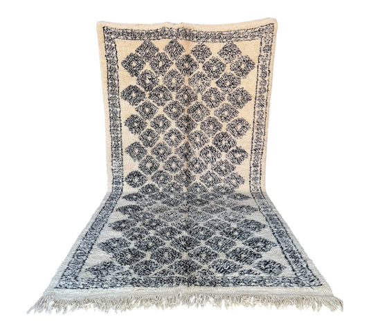 Flowers black and white vintage beni ourain moroccan rug standing