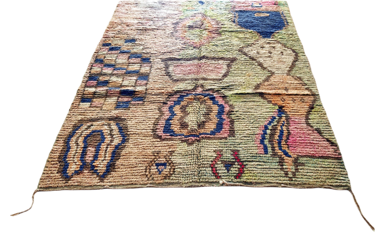 Green blue pink Moroccan boujaad area rug 
