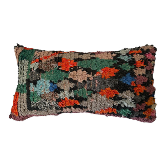 Green orange grey boucherouite moroccan boucherouite cushion pillow 