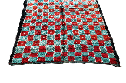 Green red checker intage marmoucha moroccan rug