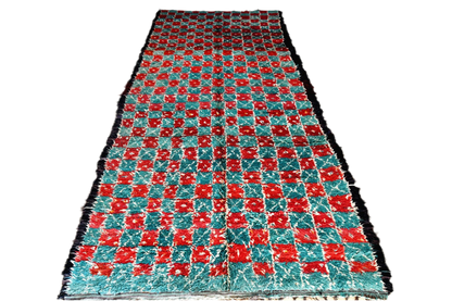 Green red checker intage marmoucha moroccan rug front