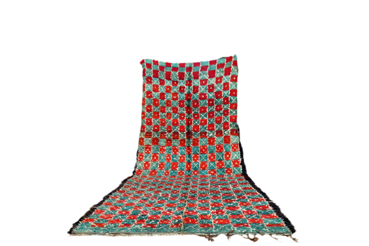 Green red checker intage marmoucha moroccan rug standing