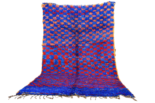 Indigo blue checker vintage beni mguild rug 