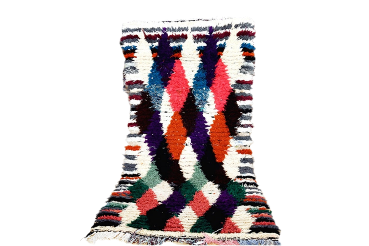 Jacquard Moroccan boucherouite plush rag rug standing