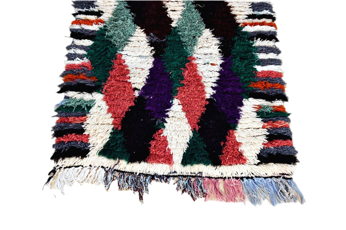 Jacquard Moroccan boucherouite plush rag rug tassels