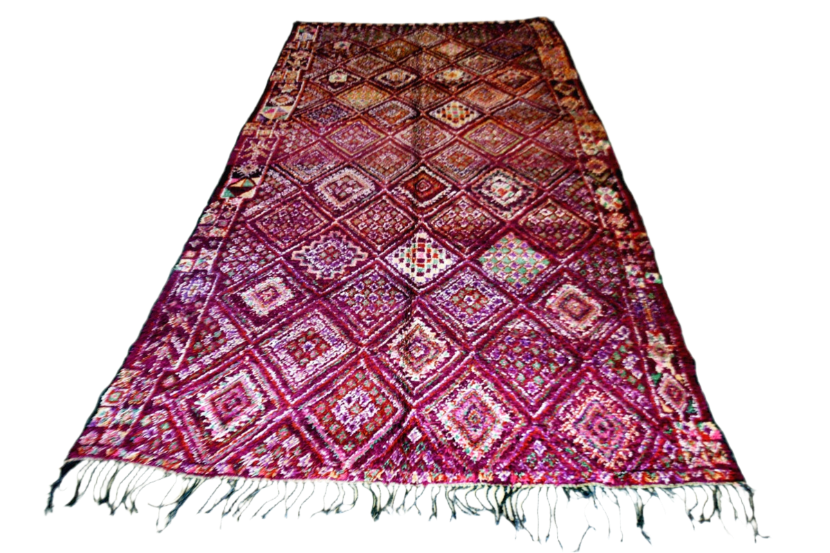Large Moroccan purple vintage beni mguild rug outstanding full