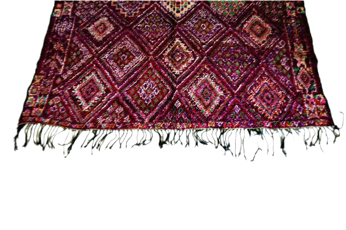 Large Moroccan purple vintage beni mguild rug outstanding top