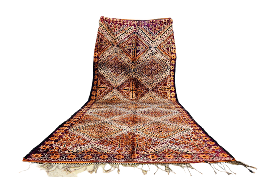 Large purple orange black moroccan vintage marmoucha masterpiece rug standing