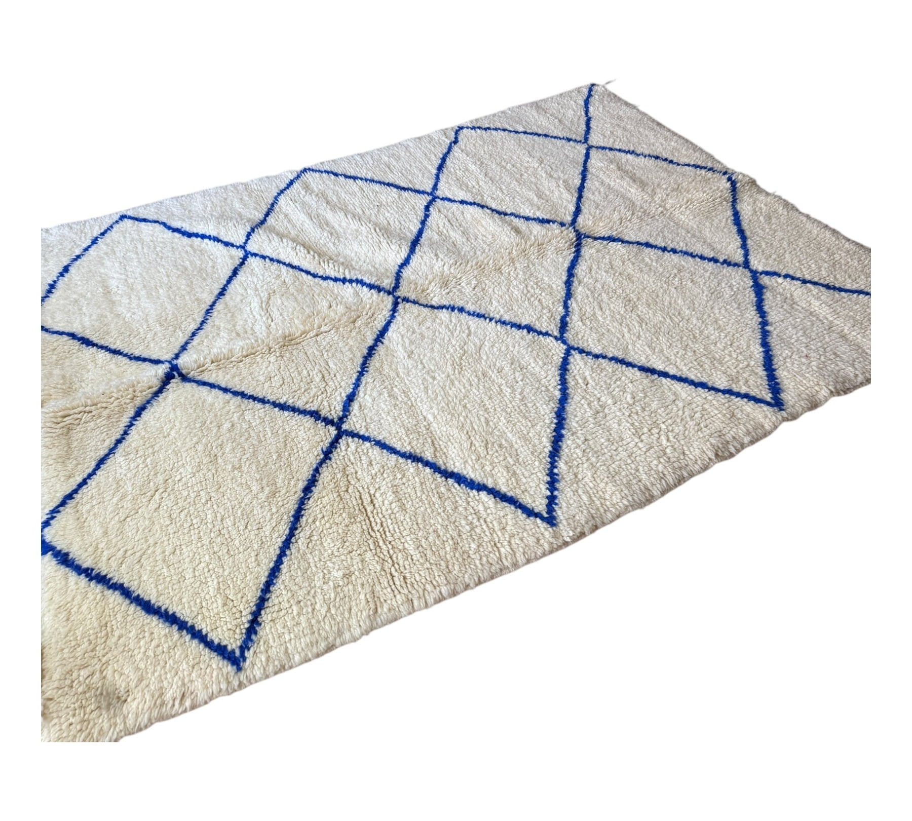 Mediteranean Beni ourain white blue rug sideshot