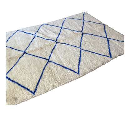 Mediteranean Beni ourain white blue rug sideshot