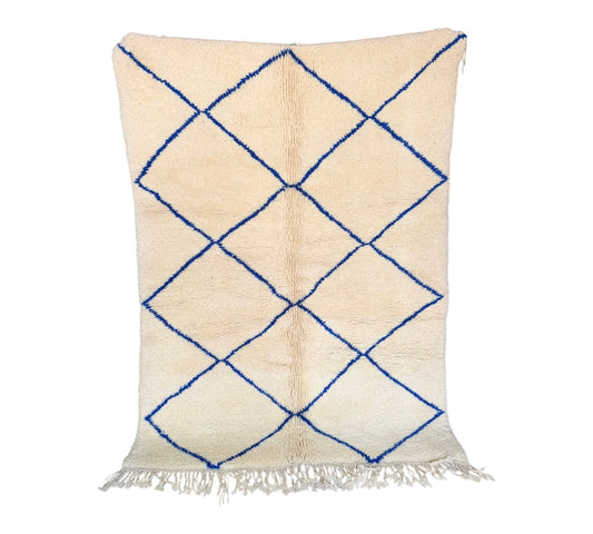 Mediteranean Beni ourain white blue rug standing
