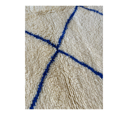 Mediteranean Beni ourain white blue rug top closeup