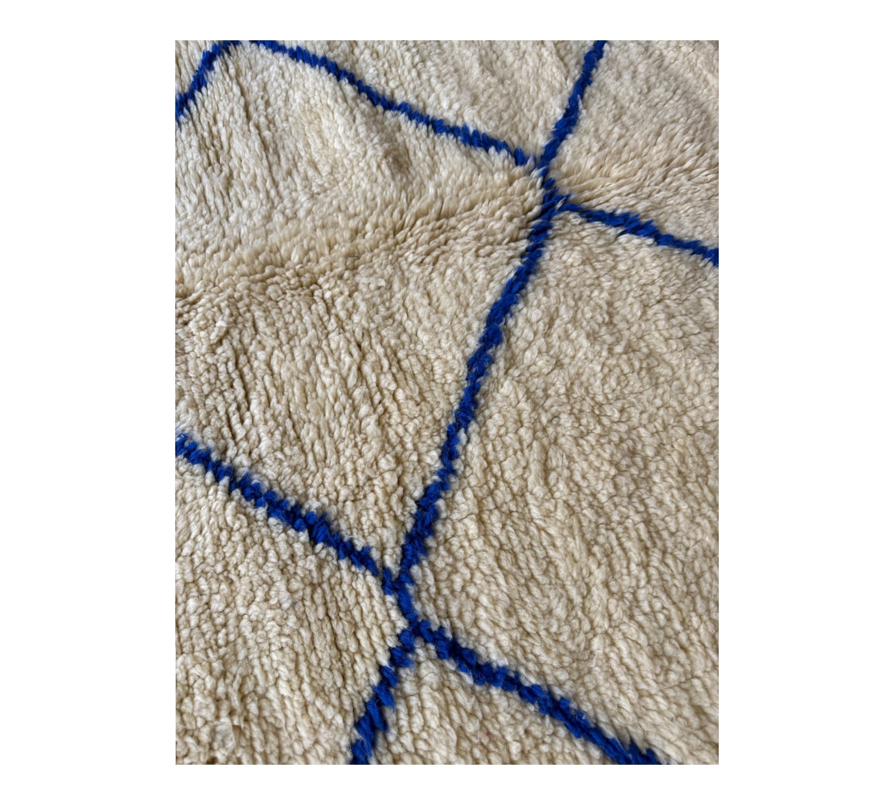 Mediteranean Beni ourain white blue rug top closeup s