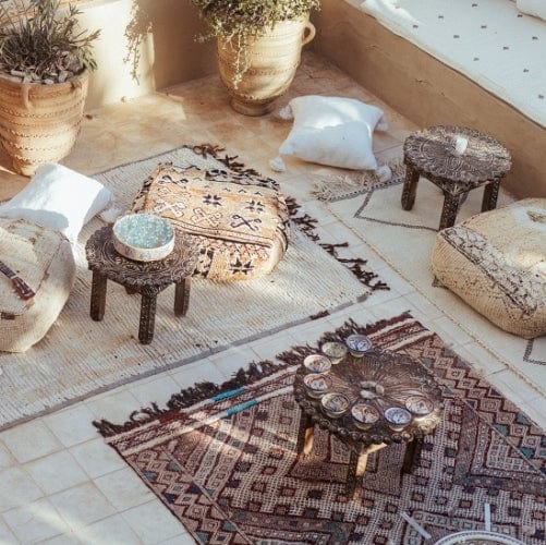 Moroccan Rug boho decor on a terasse in Taghazout