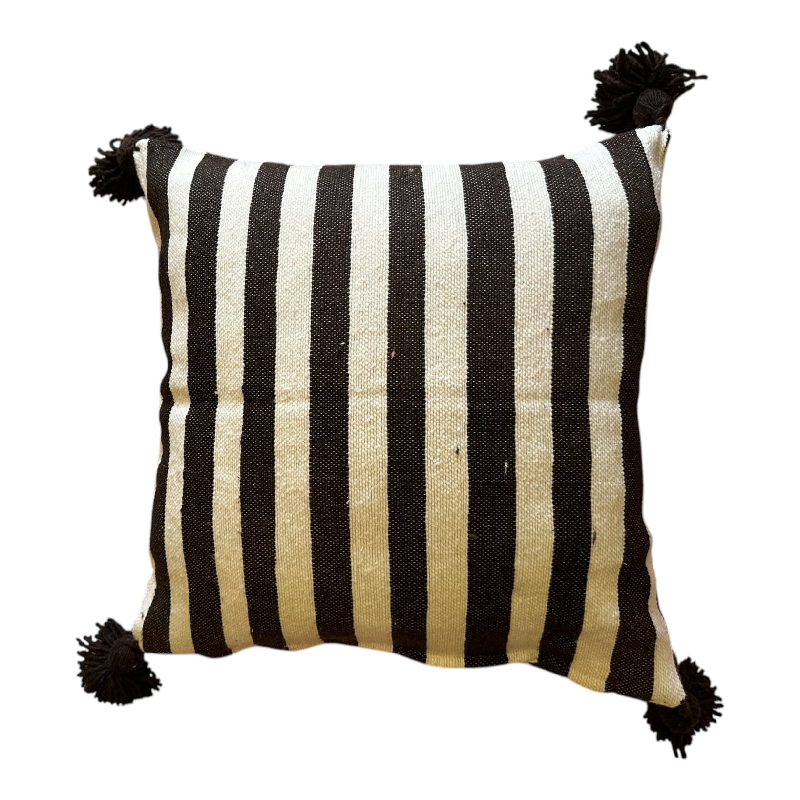 Moroccan pompom cushion cover dalton stripped lack white 