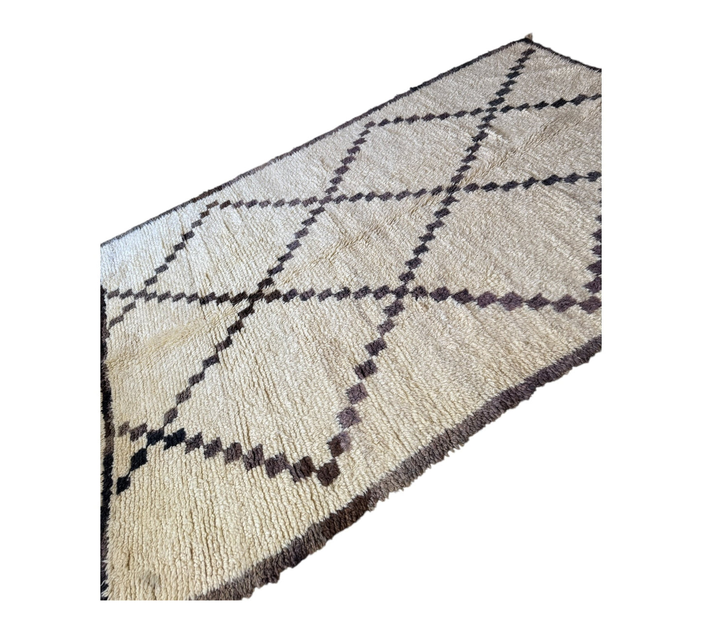 Moroccan vintage beni ourain rug white faded black 