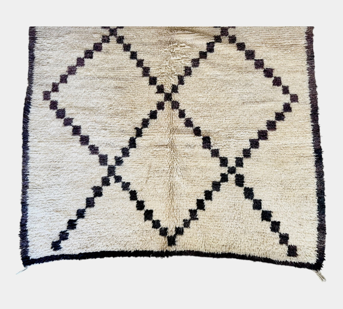 Moroccan vintage beni ourain rug white faded black bottom