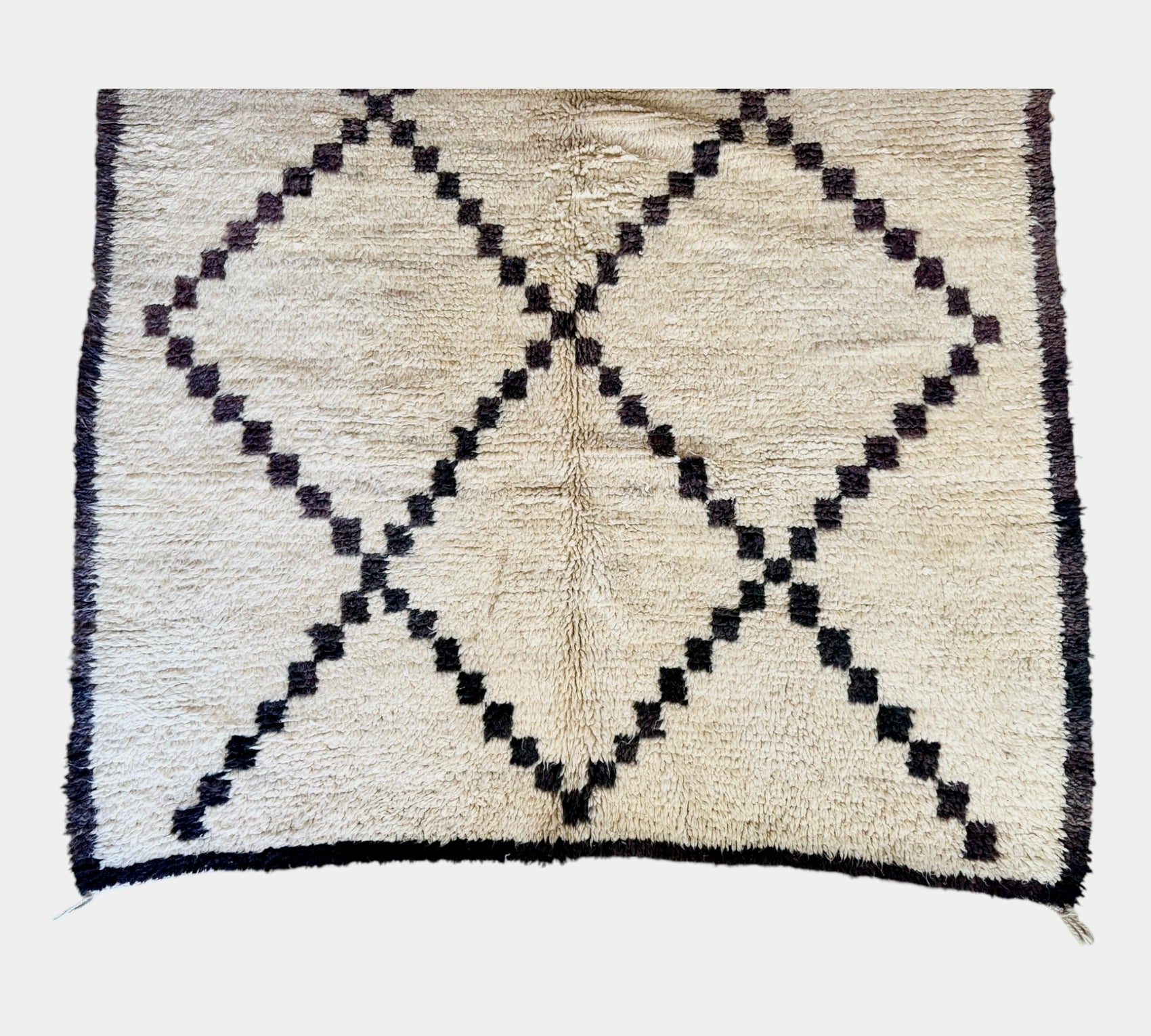 Moroccan vintage beni ourain rug white faded black bottom