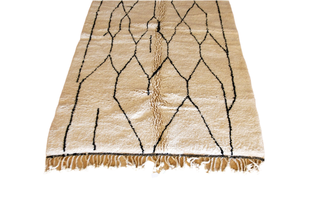 Moroccan white black beni mrirt carpet tassels