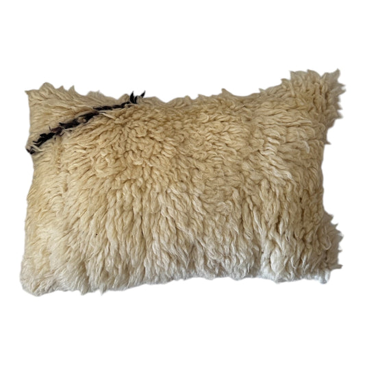Moroccan wool cushion beni ourain plush pillow white front
