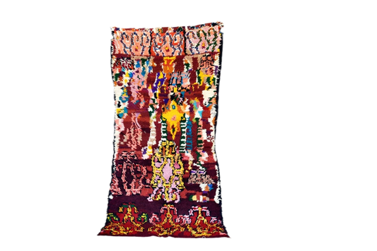 Moroon abstract moroccan boucherouite rag rug tassels full standing
