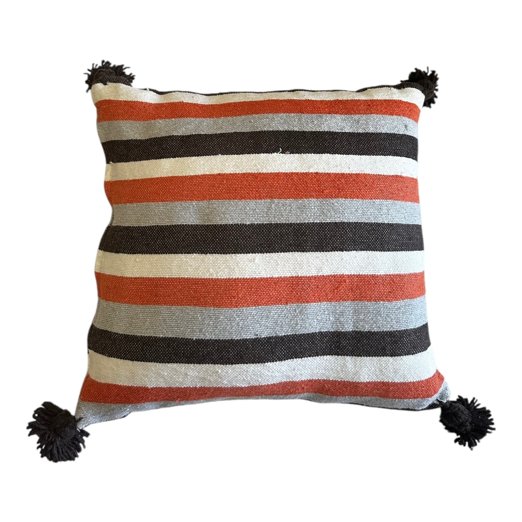Multicolor striped cushion cover pompom 