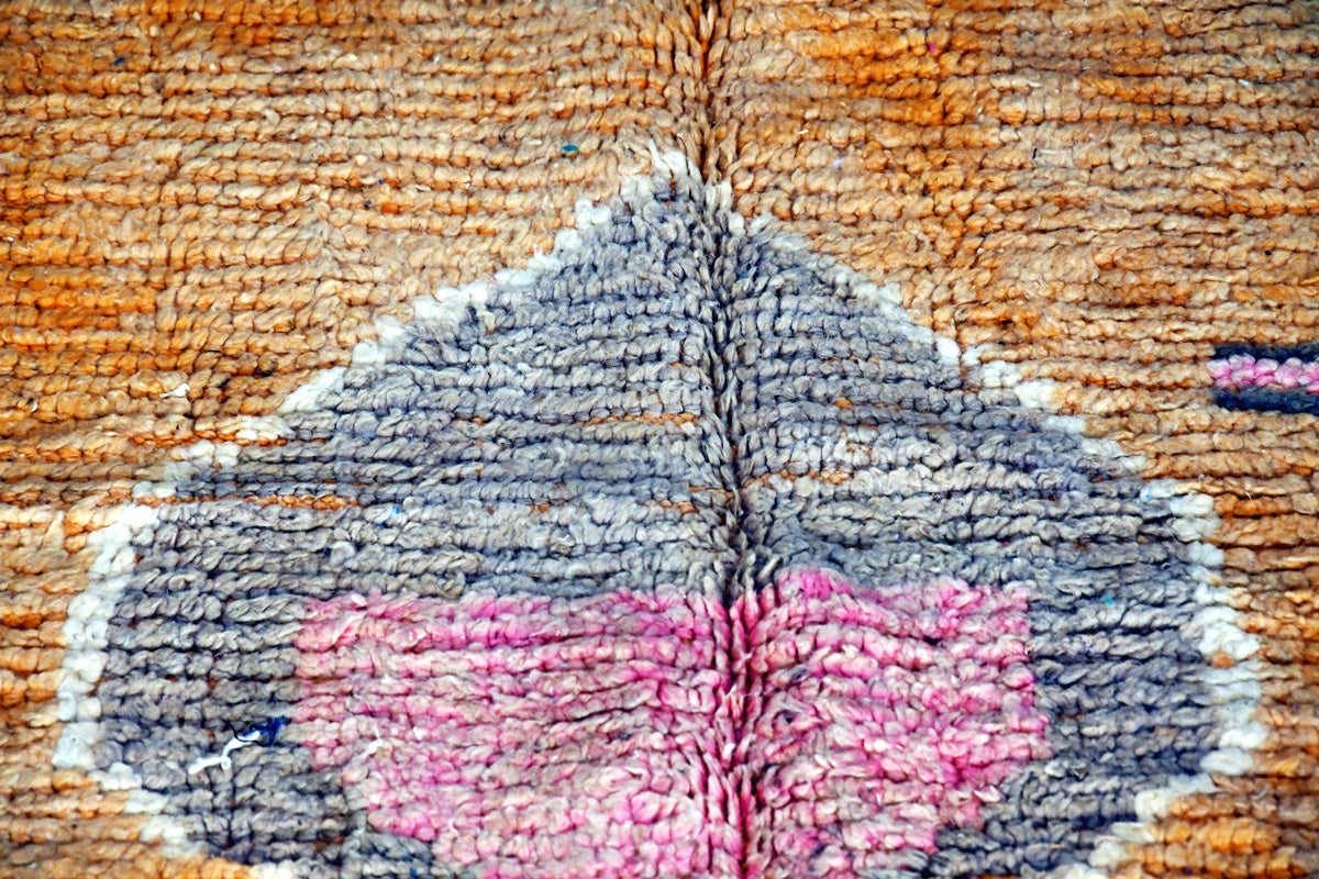 Orange blue abstract moroccan area rug close