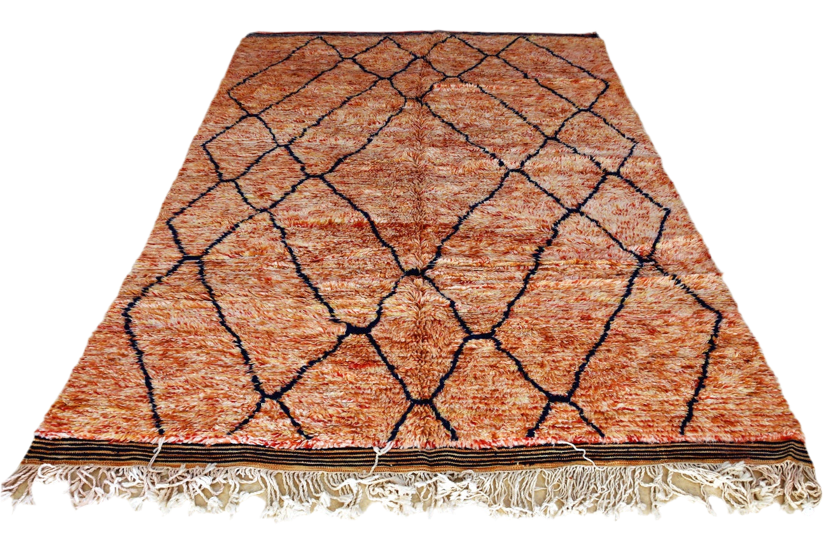 Orange coral Moroccan beni mrirt rug front