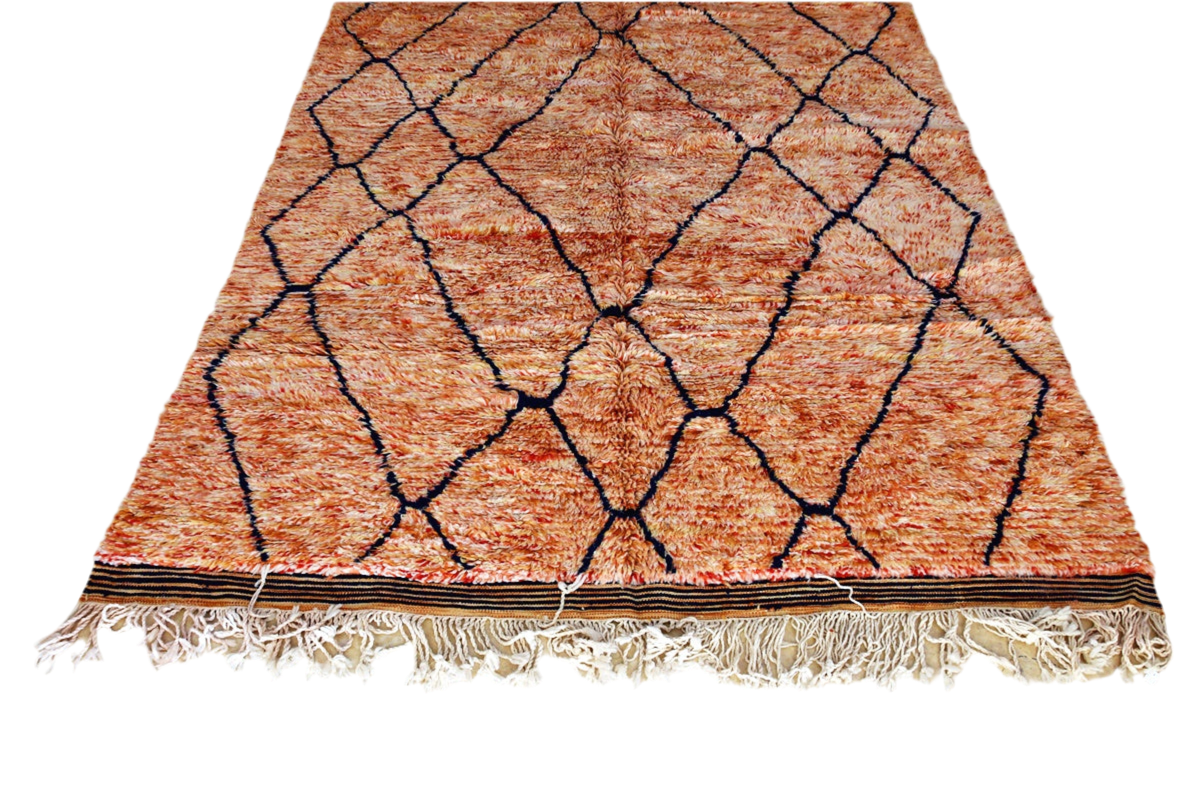 Orange coral Moroccan beni mrirt rug tossels