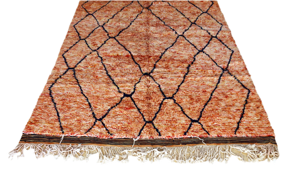 Orange coral Moroccan beni mrirt rug tossels