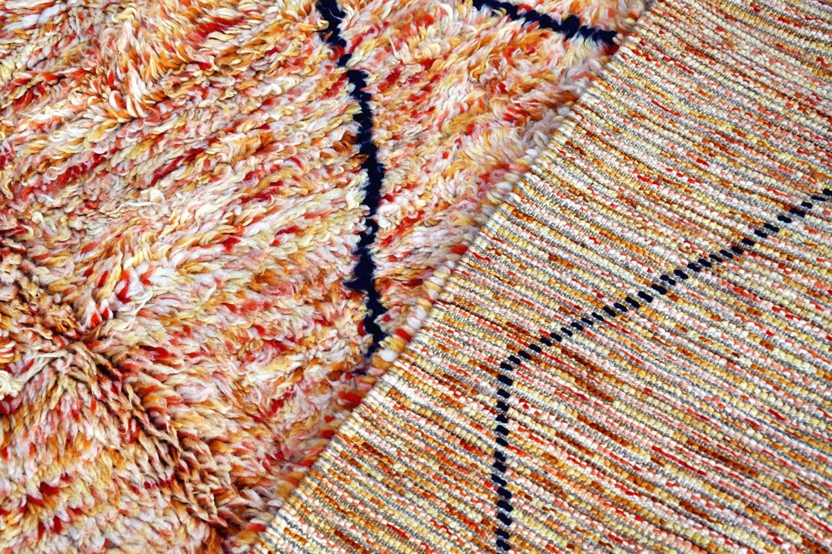 Orange coral moroccan beni mrirt rug back