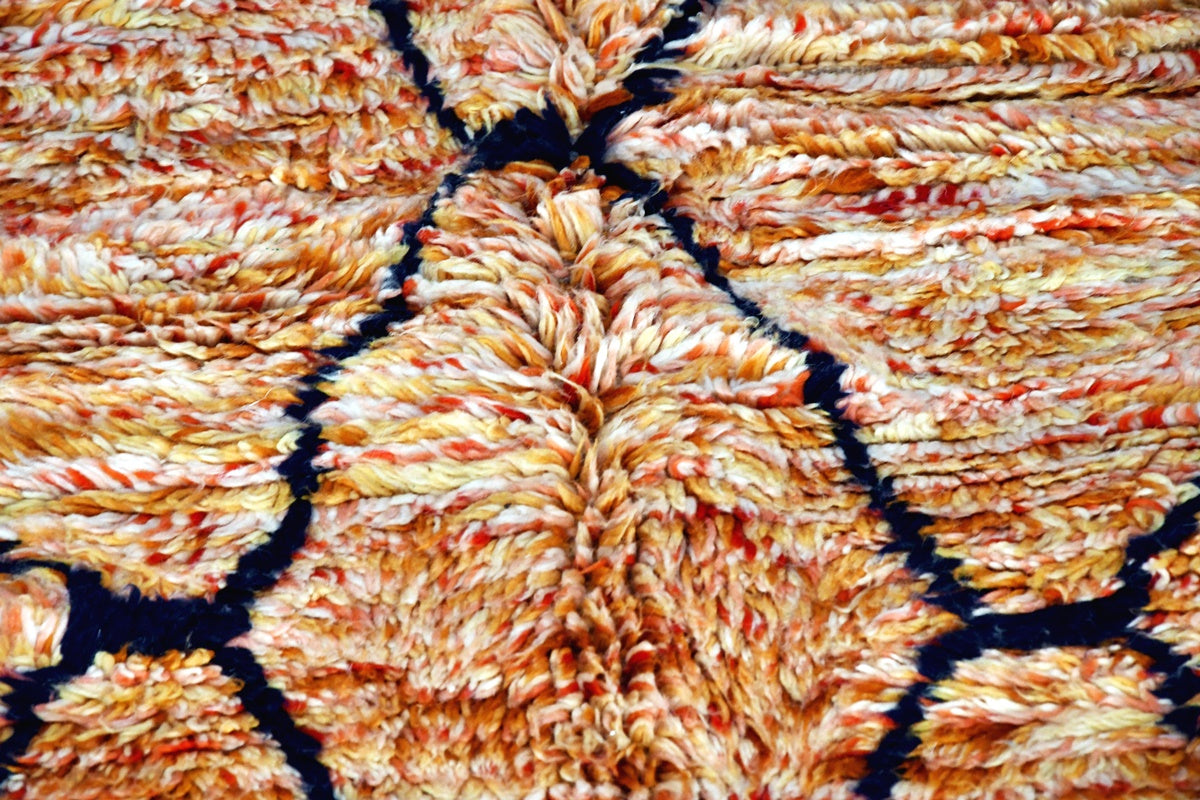 Orange coral moroccan beni mrirt rug close up