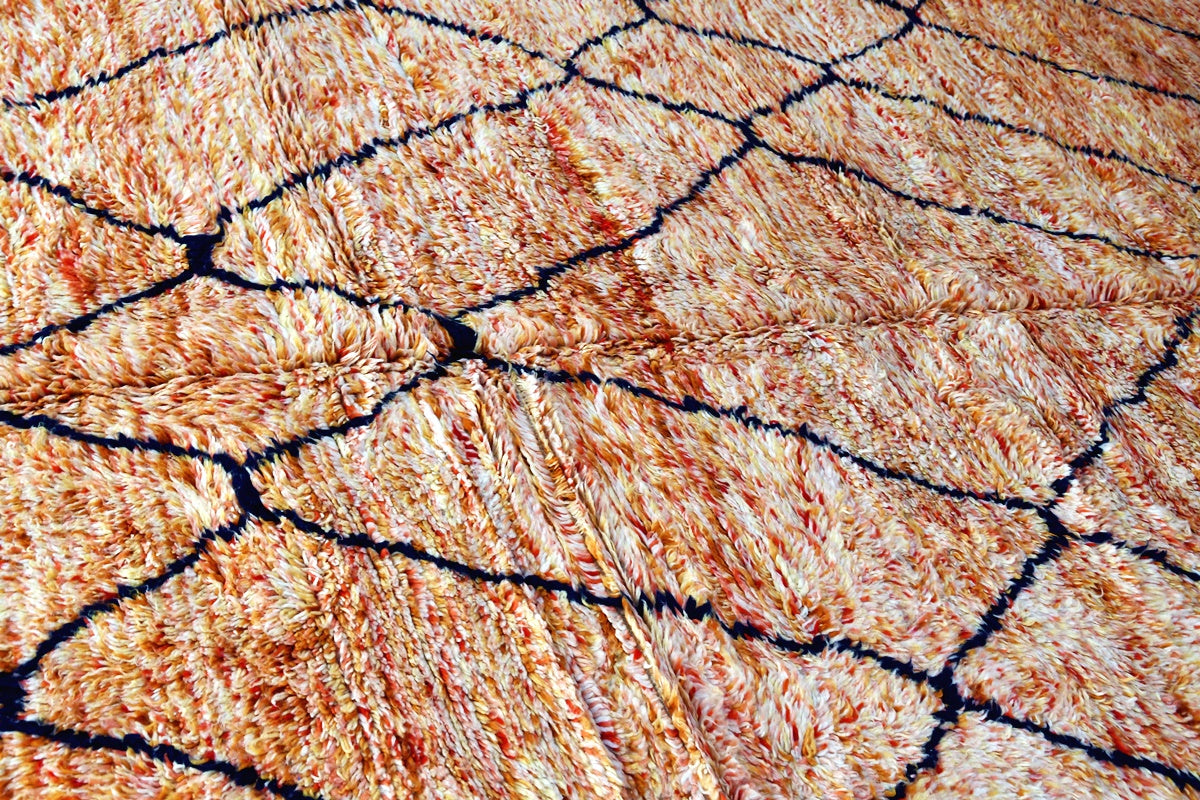 Orange coral moroccan beni mrirt rug side