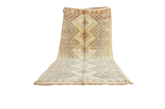 Pastel pink blue moroccan vintage zemmour rug carpet side standing