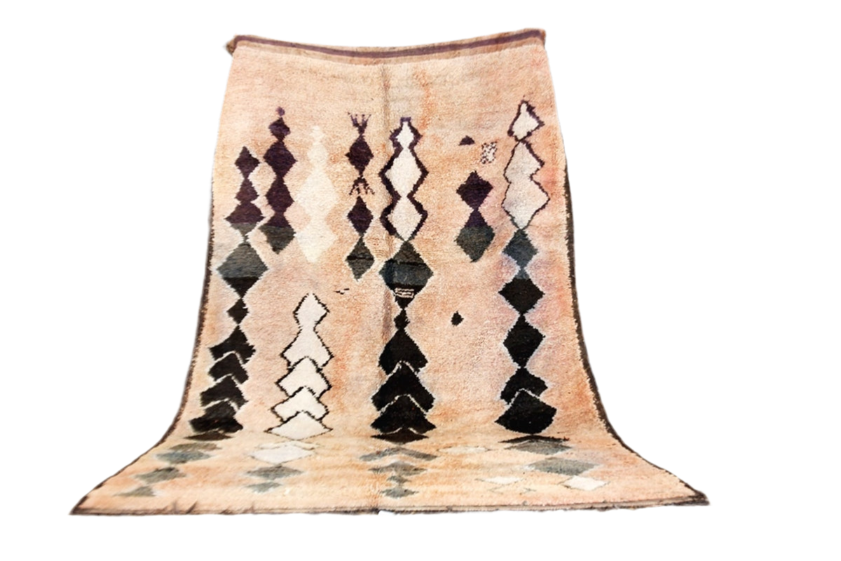 Peach black abstract moroccan Boujaad rug vintage 