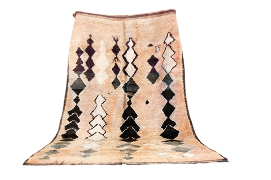 Peach black abstract moroccan Boujaad rug vintage 