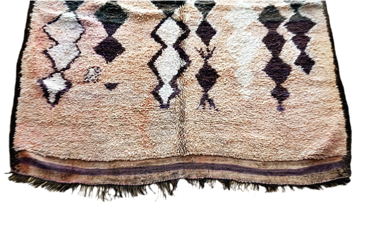 Peach black abstract moroccan Boujaad rug vintage top