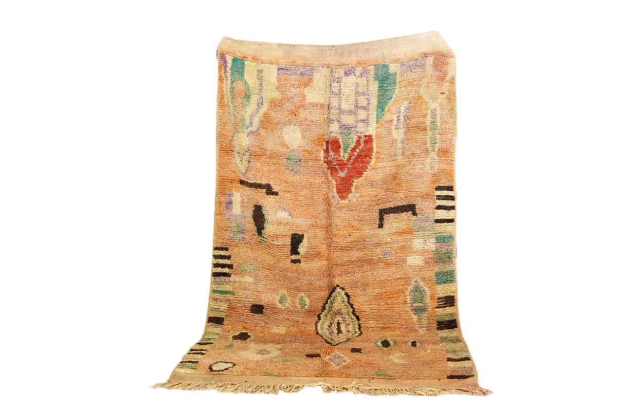 Peach mint abstract moroccan area rug standing