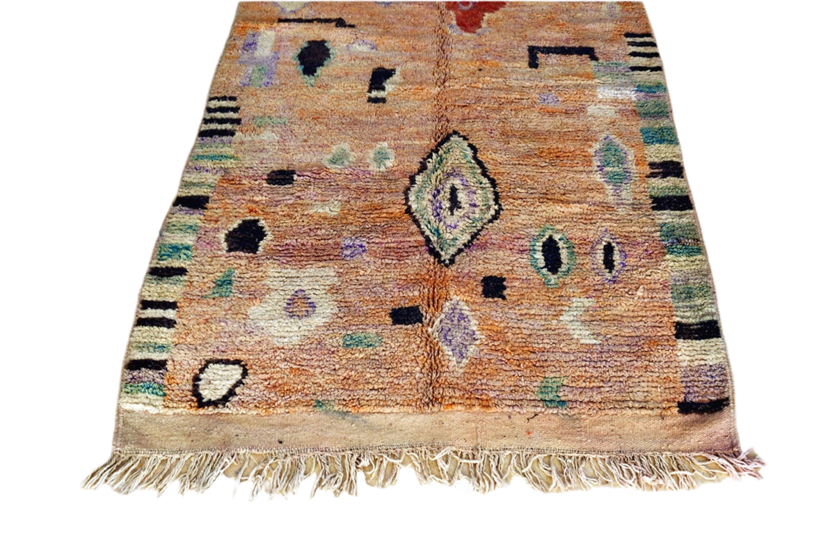 Peach mint abstract moroccan area rug tassels