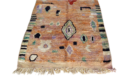 Peach mint abstract moroccan area rug tassels