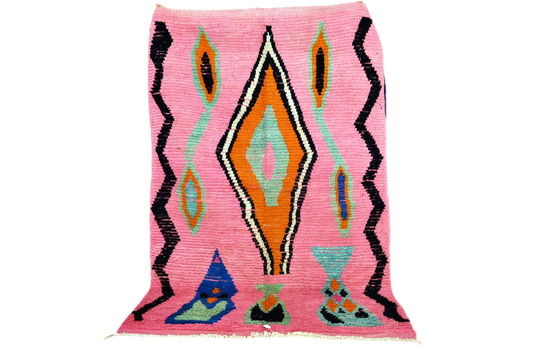 Pink black diamond Moroccan boujaad rug standing