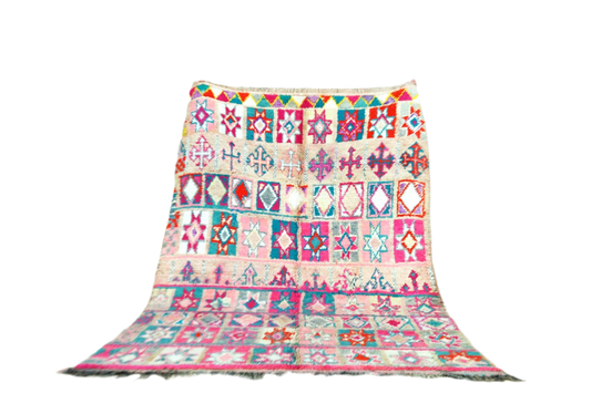 Pink mint boho lux vntage moroccan boujaad rug