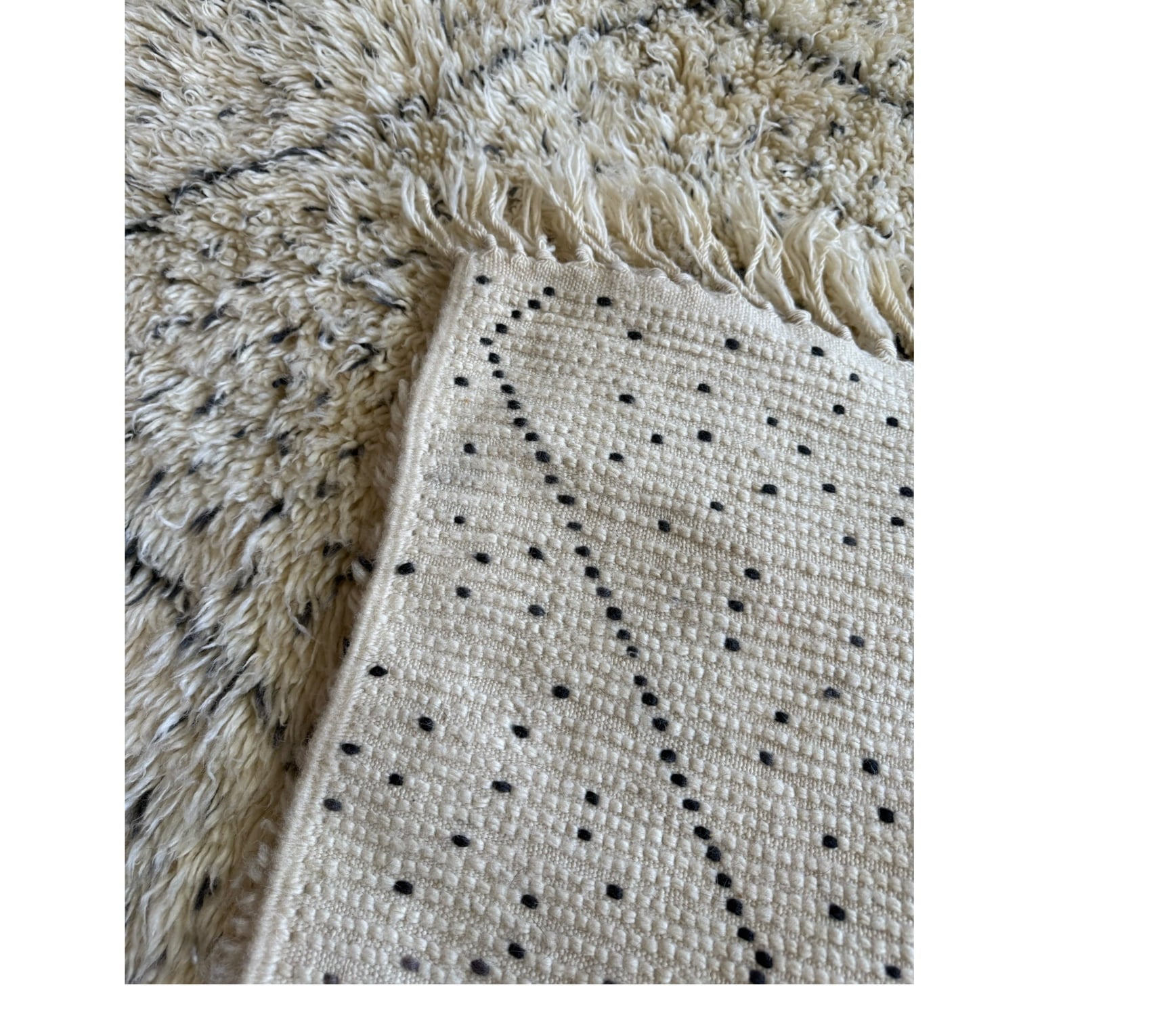 Polka dots beni ourain rug closeup plush back