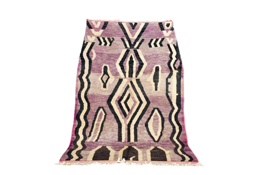 Purple black abstract moroccan Boujaad rug standing