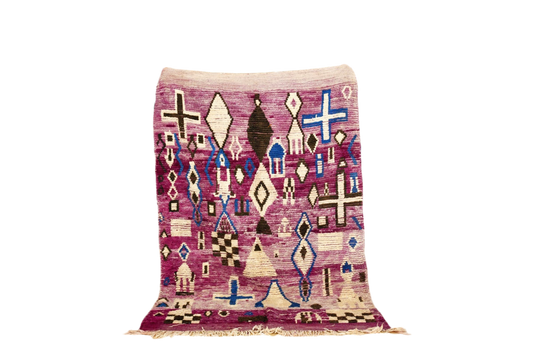 Purple blue abstract moroccan boujaad rug rectangle standing
