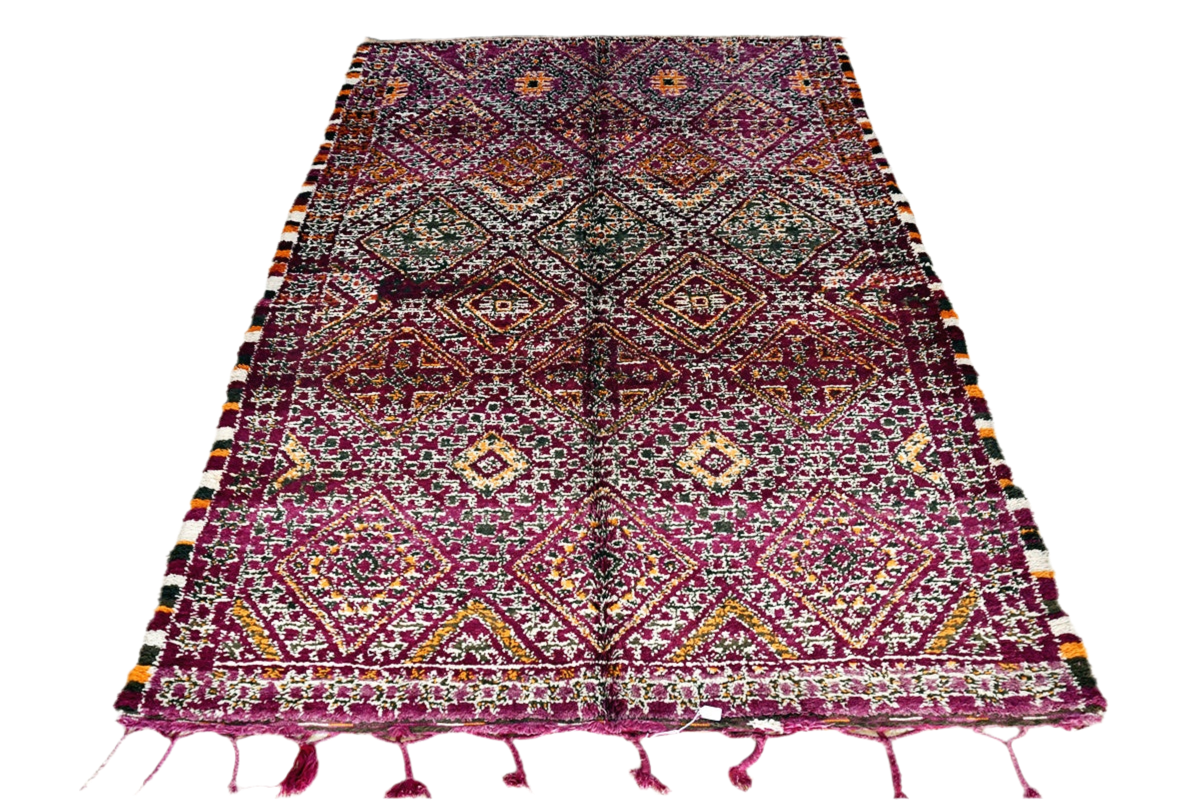 Purple orange black moroccan vintage marmoucha rug maalem front