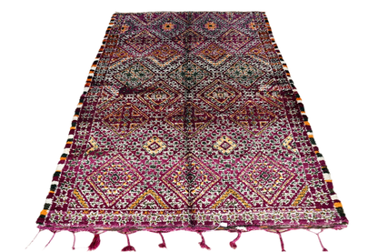 Purple orange black moroccan vintage marmoucha rug maalem front