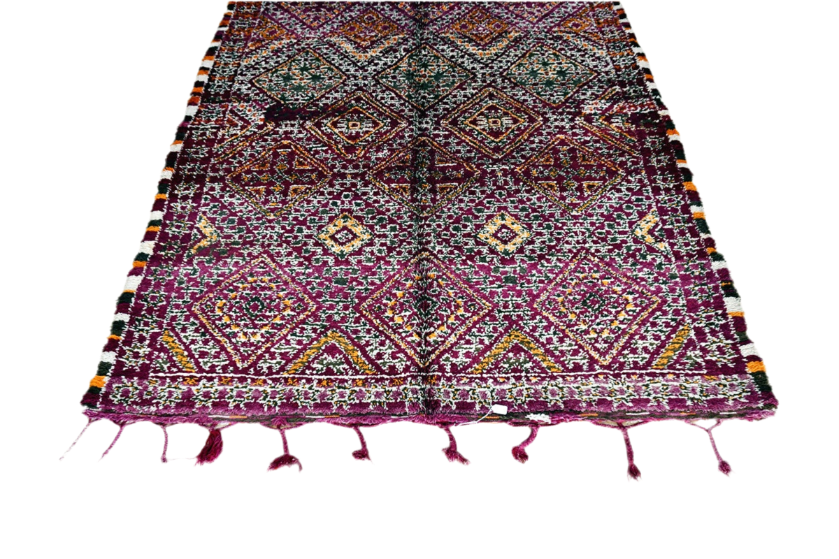Purple orange black moroccan vintage marmoucha rug maalem tassels